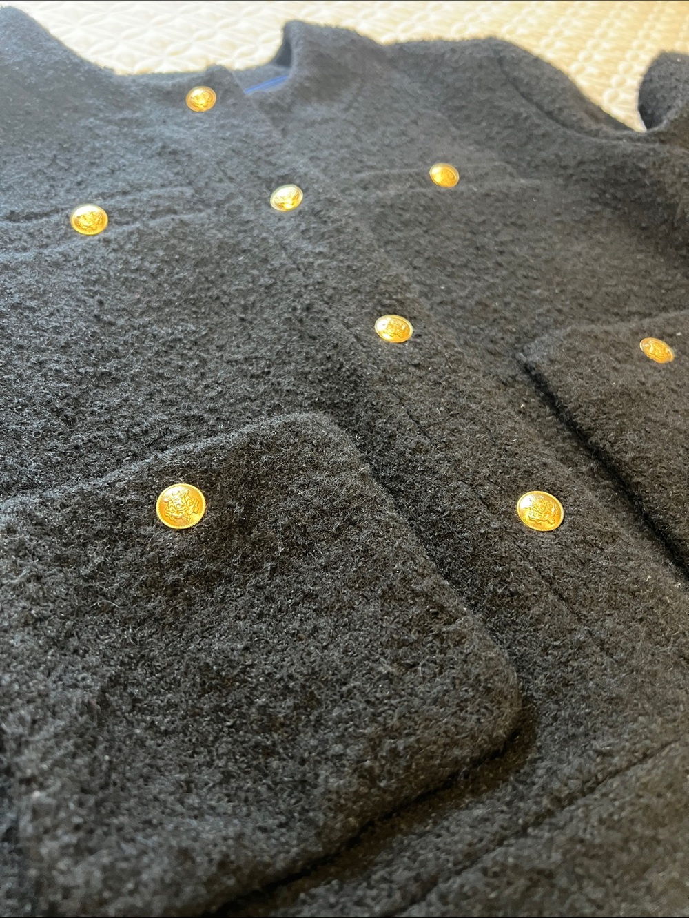 J.Crew Collection Woman’s Black Bouclé Jacket with Gold Buttons - Picture 10 of 13